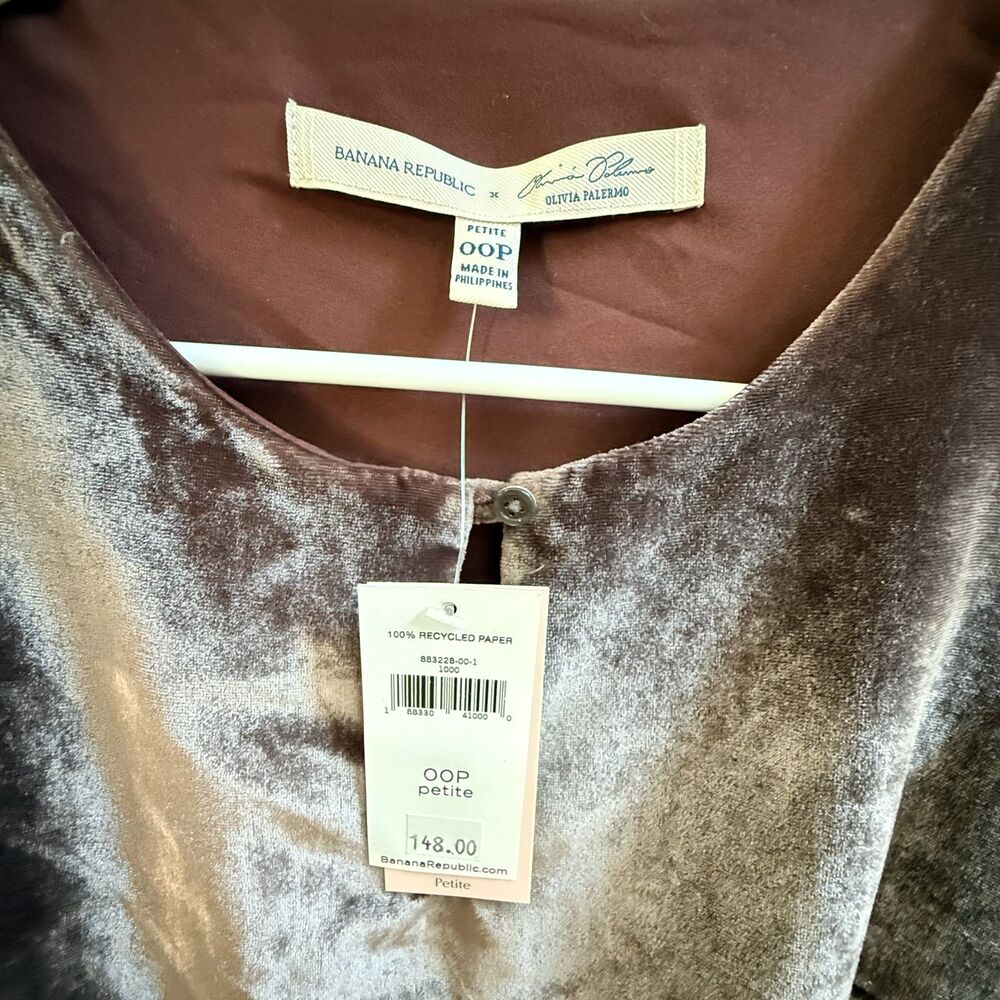 Banana Republic x Olivia Palermo Tiered Velvet Ruffle Dress Brown NWT 00P - Picture 4 of 10